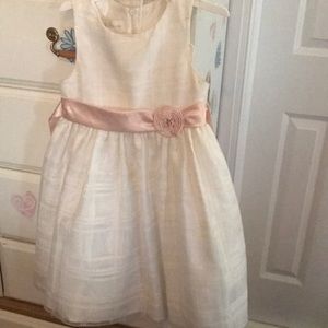 Little girls white dress with pink satin sash